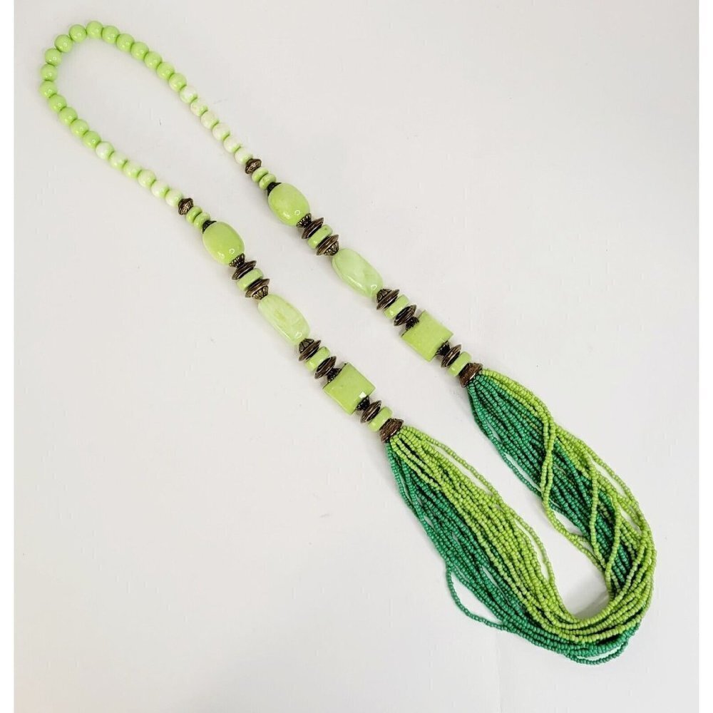 Continuous Statement Multi Strand Beaded Green Ne… - image 7